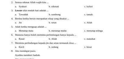 Soal Akidah Akhlak Kelas II MI 2025-2026 PDF