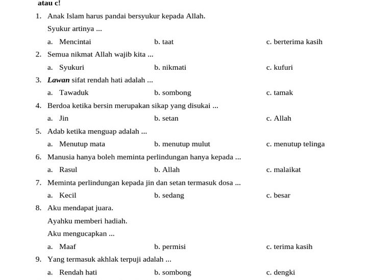 5 Soal Akidah Akhlak Kelas 2 Terbaru 2026 yang Sering Salah, Wajib Tahu