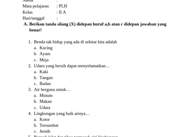 5 Tipe Soal PLH Kelas 2 Semester 1 yang Sering Muncul di 2026, Wajib Dipelajari!