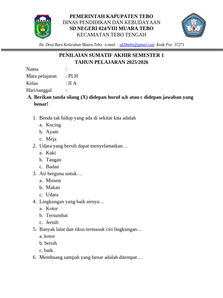 5 Tipe Soal PLH Kelas 2 Semester 1 yang Sering Muncul di 2026, Wajib Dipelajari! 5 Tipe Soal PLH Kelas 2 Semester 1 yang Sering Muncul di 2026, Wajib Dipelajari!