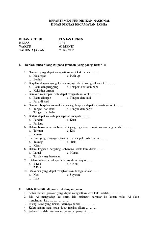 Soal Penjaskes Kelas 4 Sd Semester 1 Dan Kunci Jawaban - Ahli Soal Soal Penjaskes Kelas 4 Sd Semester 1 Dan Kunci Jawaban - Ahli Soal