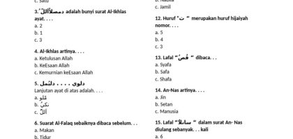 Soal Alquran Hadist Kelas 1 SD 2024 PDF