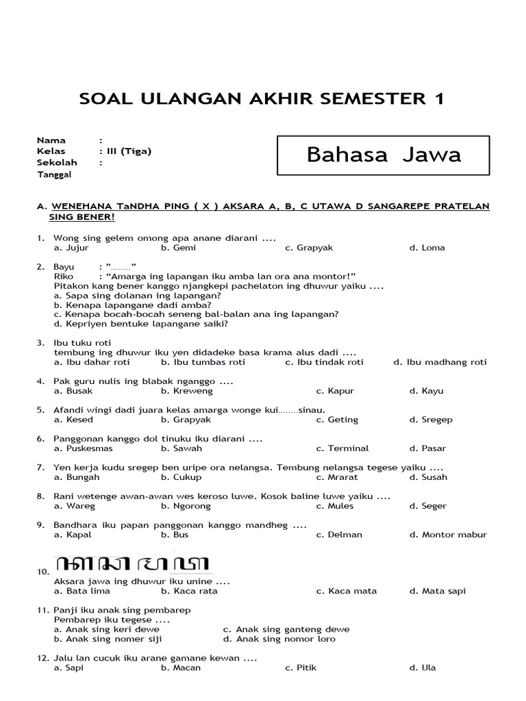 Sebelum Terlambat, Ini 3 Fakta Soal Bahasa Jawa Kelas 3 Semester 2 Tahun 2026 Sebelum Terlambat, Ini 3 Fakta Soal Bahasa Jawa Kelas 3 Semester 2 Tahun 2026