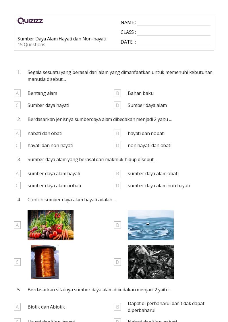 50 lembar kerja Aktivitas Alam untuk Kelas 1 di Quizizz Gratis