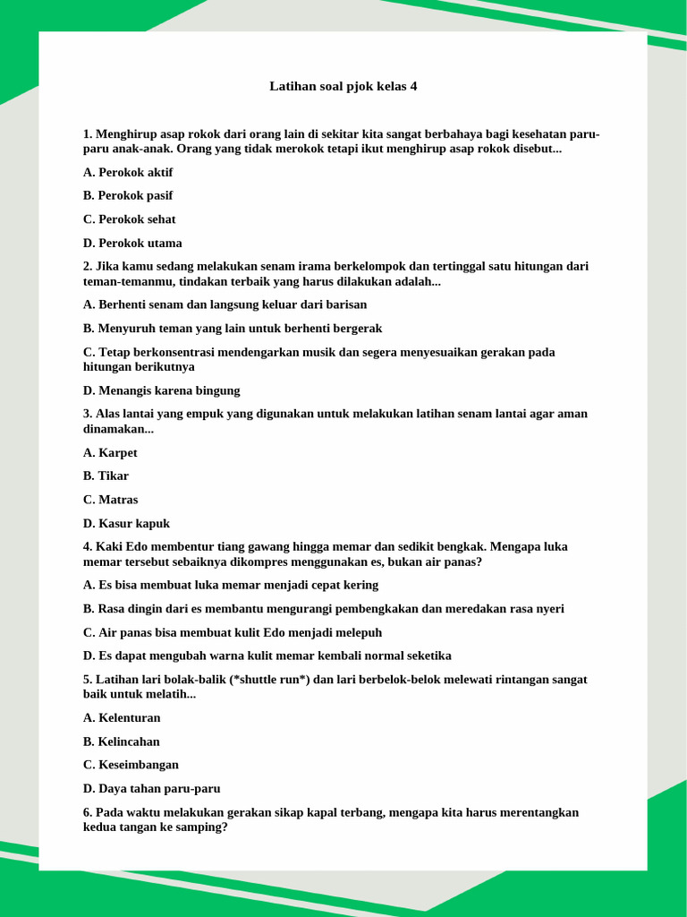 Latihan soal pjok kelas 4 PDF Latihan soal pjok kelas 4 PDF