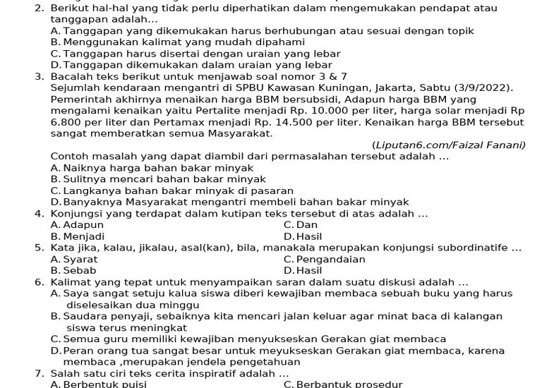 WAJIB TAHU! 5 Contoh Soal Pilihan Ganda Bahasa Indonesia Kelas 7 Semester 1 2026