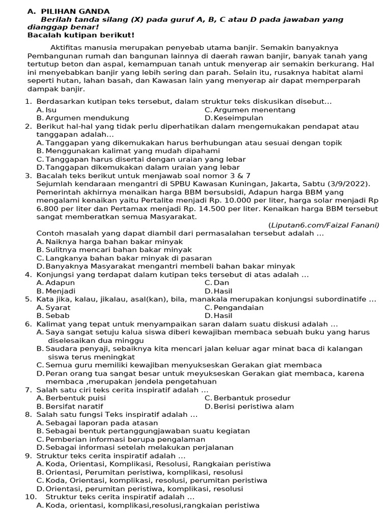 WAJIB TAHU! 5 Contoh Soal Pilihan Ganda Bahasa Indonesia Kelas 7 Semester 1 2026
