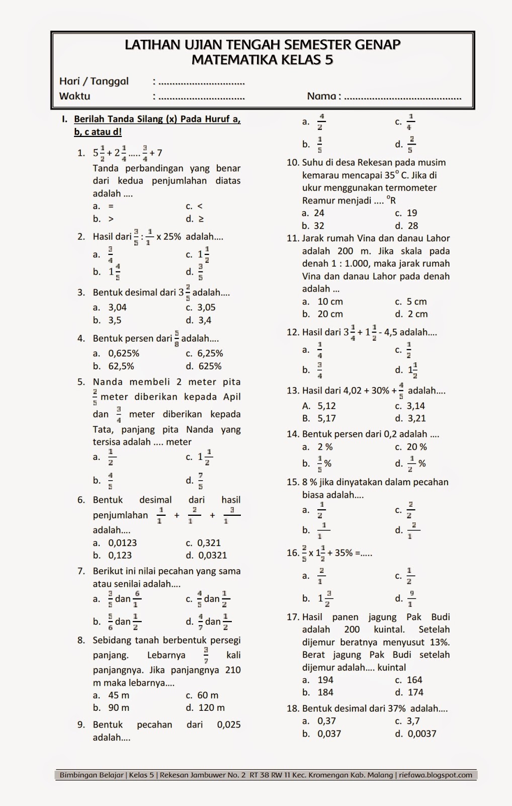 Wajib Tahu Kumpulan Soal Matematika Kelas 5 Semester 2 Kurikulum 2013 PDF 2026
