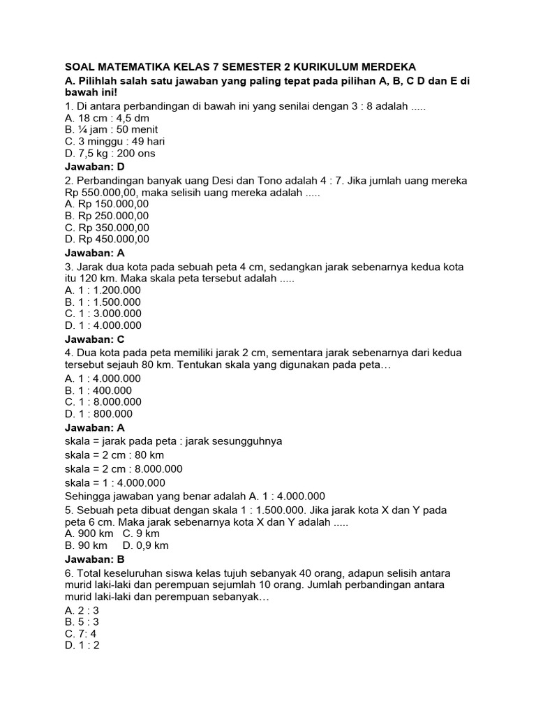 5 Contoh Soal Mid Semester 1 Kelas 7 Matematika Kurikulum 2013 yang Wajib Dikuasai Siswa