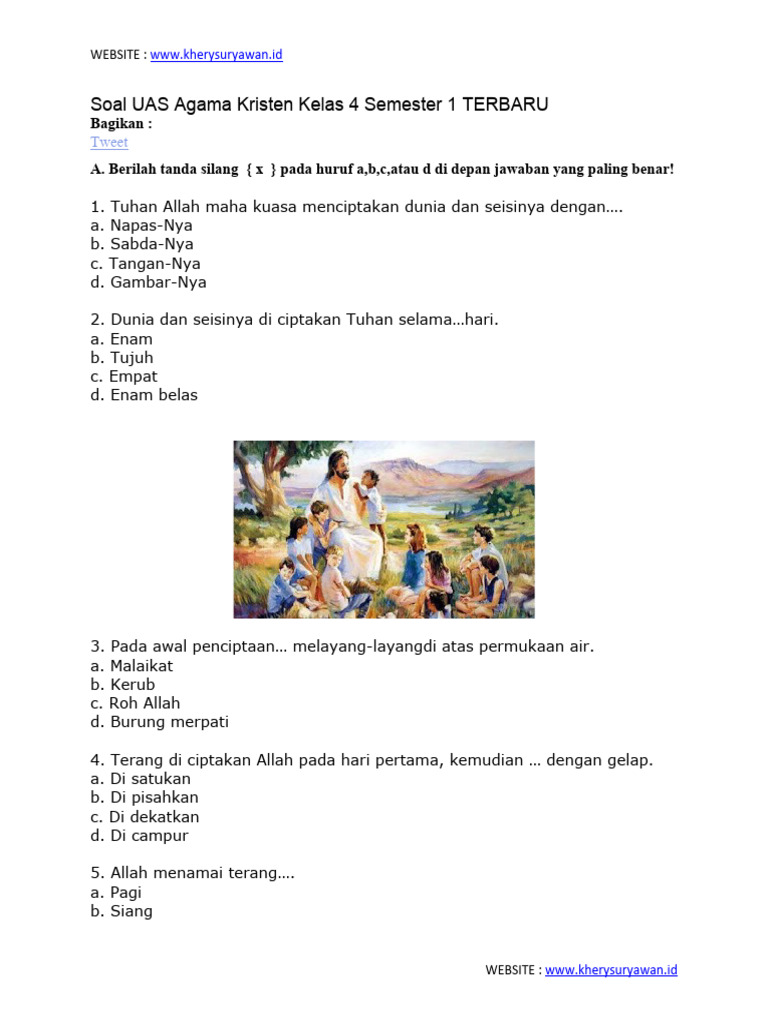Memahami dan Menguasai Soal Agama Kristen Kelas 4 SD Semester 1 Memahami dan Menguasai Soal Agama Kristen Kelas 4 SD Semester 1