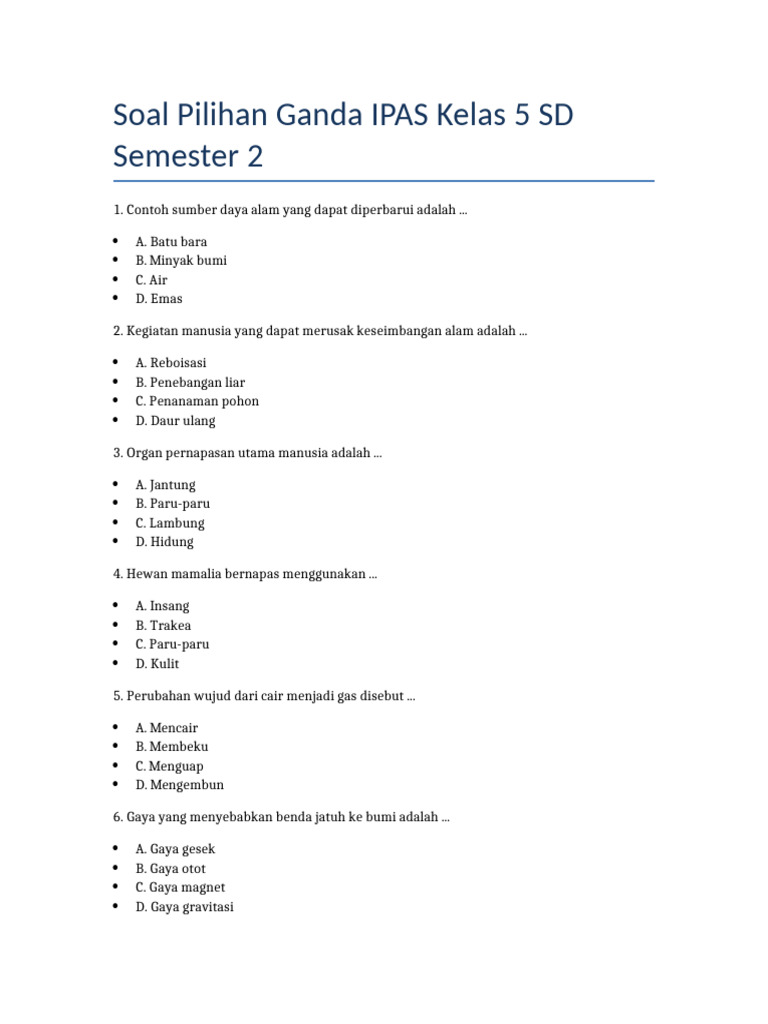 Soal IPAS Kelas 5 SD Semester 2 PDF