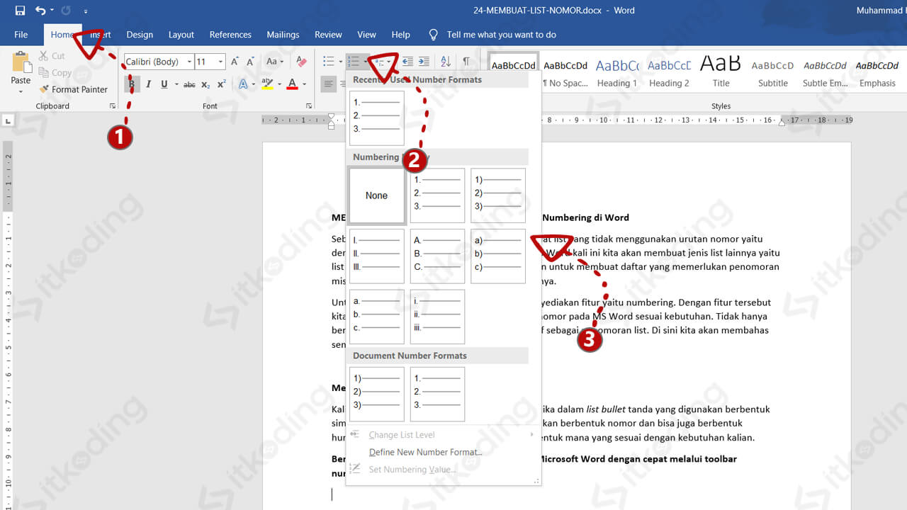 How To Use Numbering System In Word