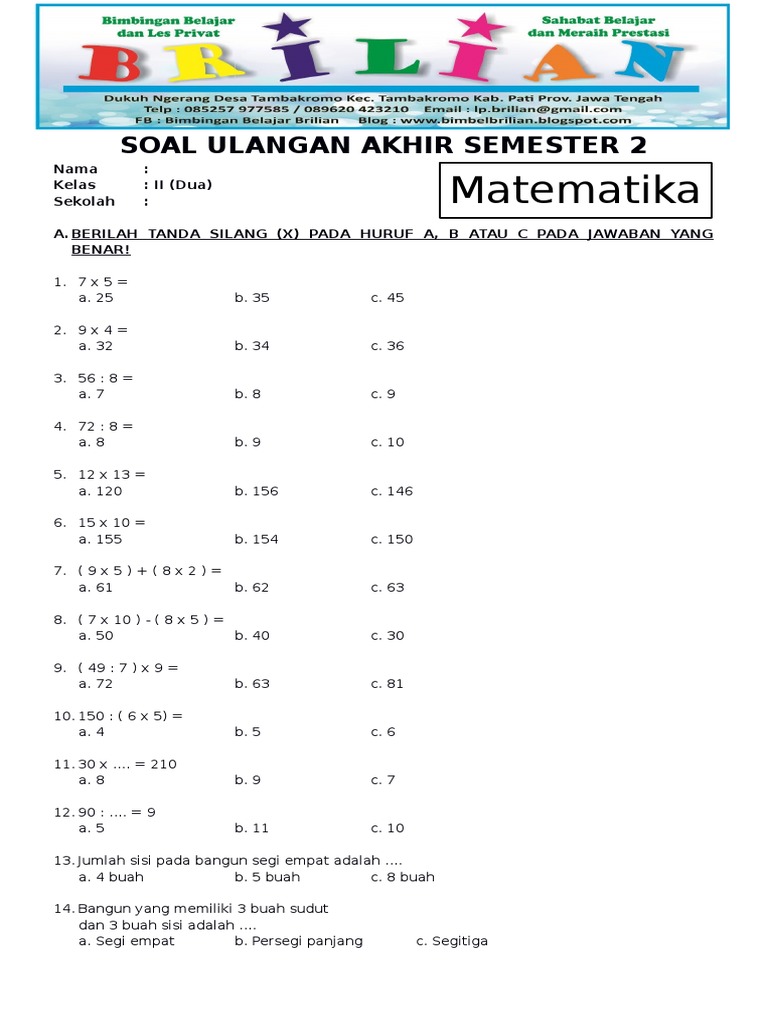 7 Contoh Soal UH Matematika Kelas 4 SD Semester 2 yang Ternyata Sering Muncul di Ujian