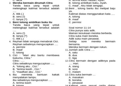 10 Contoh Soal Mid Bahasa Indonesia Semester 2 Kelas 1 Tema 5 yang Wajib Dikuasai Sebelum Ulangan