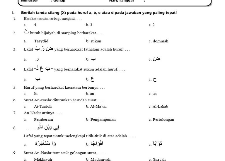 40 Contoh Soal MI Kelas 1 Kurtilas Quran PAI Semester 2 Terbaru 2026 dan Kunci Jawaban