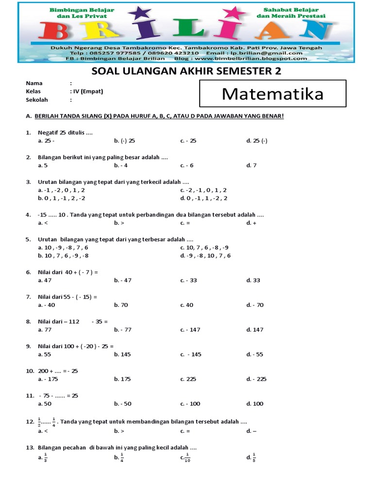 5 Contoh Soal Ujian Akhir Matematika SD Kelas 4 Semester 2 yang Sering Muncul dan Wajib Kamu Kuasai Sebelum Terlambat