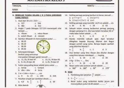 Akhirnya Tersedia Contoh Soal Ujian Akhir Semester Kelas 4 MTK Semester 2 Plus Kunci Jawaban