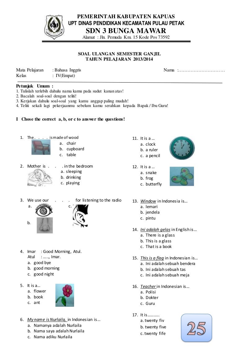 Contoh Soal Ujian Akhir Semester Kelas 4 SD Bahasa Inggris: Ternyata Ini 7 Model Kertas MPT4 yang Wajib Dikuasai Siswa