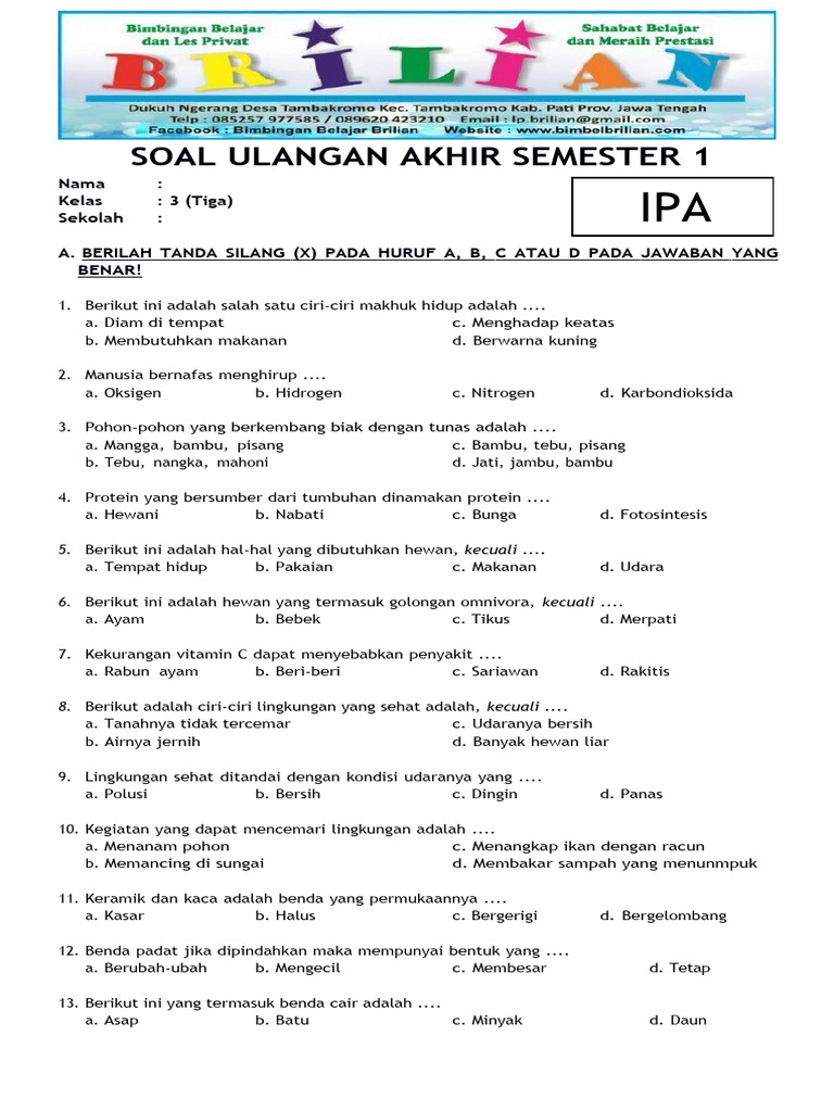 Ternyata Ini Dia Contoh Soal Mid IPA Kelas 3 Semester 1 yang Sering Muncul di Ujian Sekolah