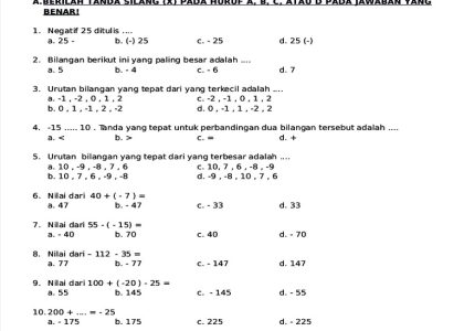 contoh soal ujian akhir semester kelas 4 matematika semester 2