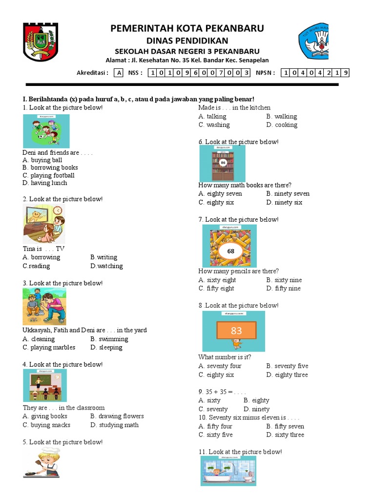 contoh soal ujian bahasa inggris kelas 4 sd semester 2