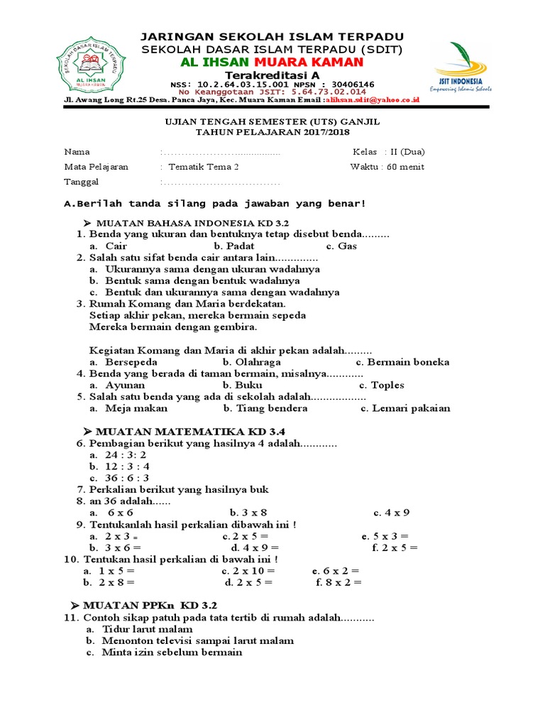 Download Latihan Soal Tematik Kelas 2 PDF Terbaru Agar Anak Makin Pintar Belajar