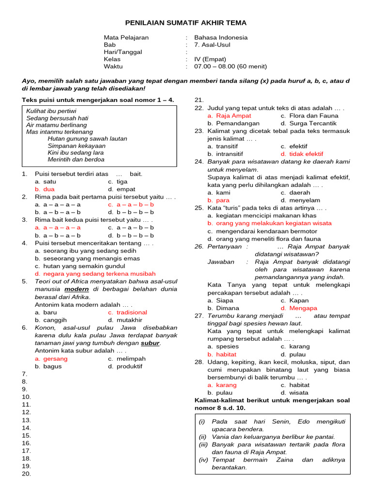 Link Download Soal Ulangan Harian Kelas 4 KTSP Terbaru yang Wajib Anda Simpan