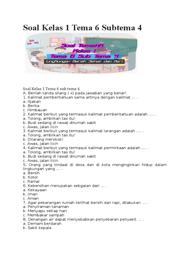 Rahasia Cepat Bisa Jawab Soal Tema 6 Subtema 4 Kelas 1 SD Agar Nilai Sempurna