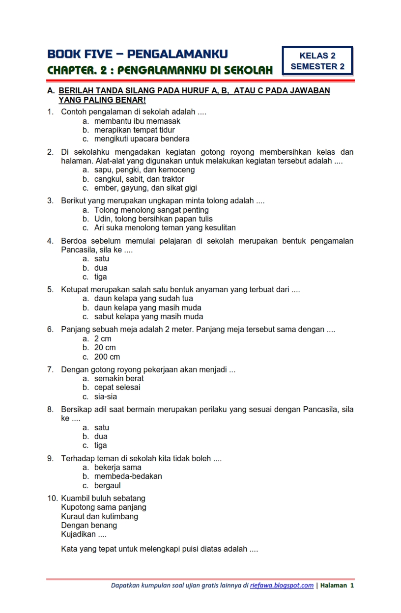 Rahasia Nilai Sempurna dengan Latihan Soal Tematik Kelas 2 SD Tema 5 Pengalamanku