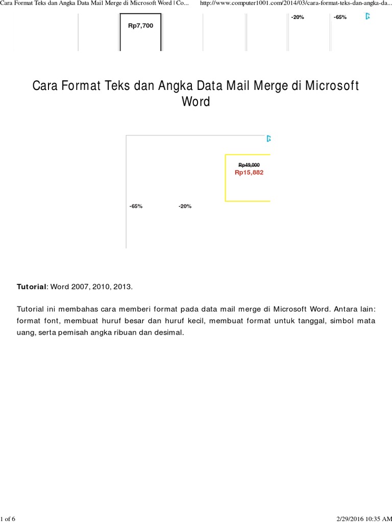 Ternyata Begini Cara Mudah Mengubah Format Angka di Mail Merge Word 2016 yang Benar