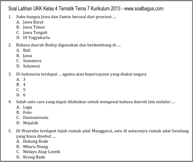Wajib Tahu Link Download Soal UKK Tema 7 Kelas 4 Revisi 2018 Terbaru Tahun Ini