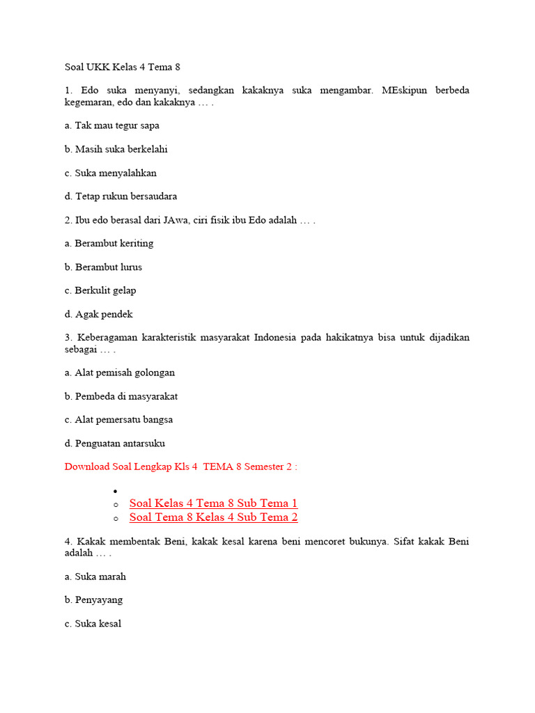 Wajib Tahu Link Download Soal UKK Tema 8 Kelas 4 Terbaru Agar Nilai Langsung Maksimal